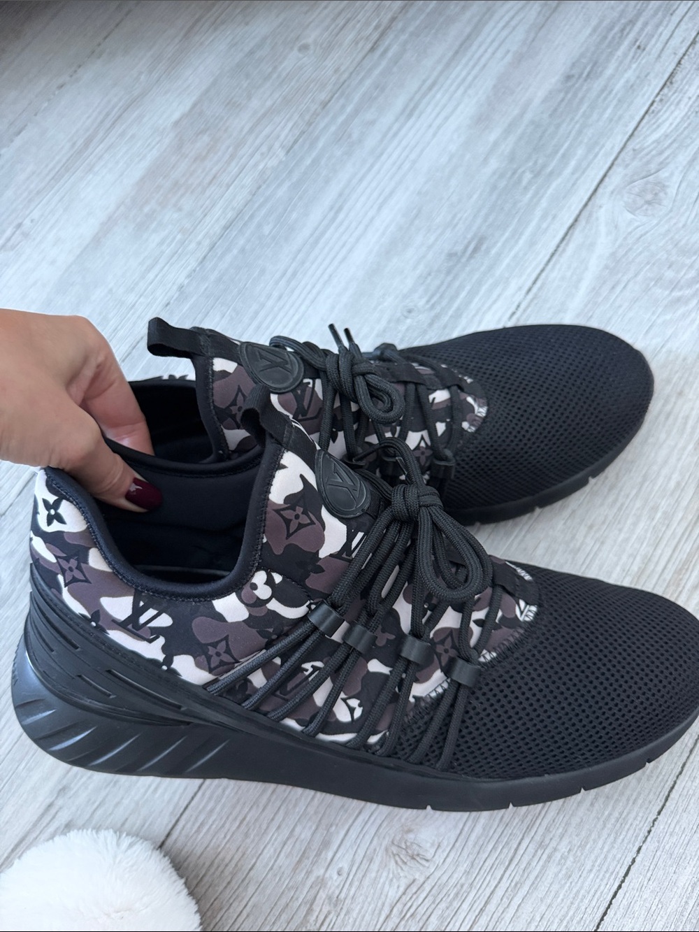Louis Vuitton Black Camouflage Knit Sneaker